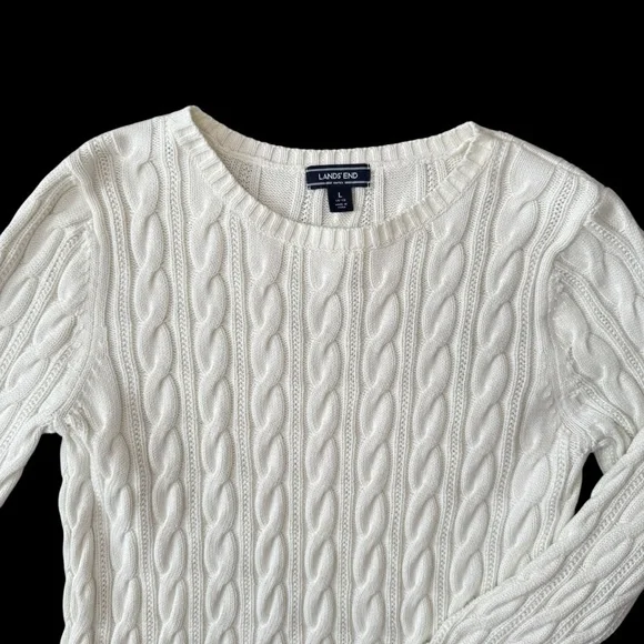 Lands’ End Drifter White Cable Knit Sweater Youth L (14–16) - Picture 4 of 16